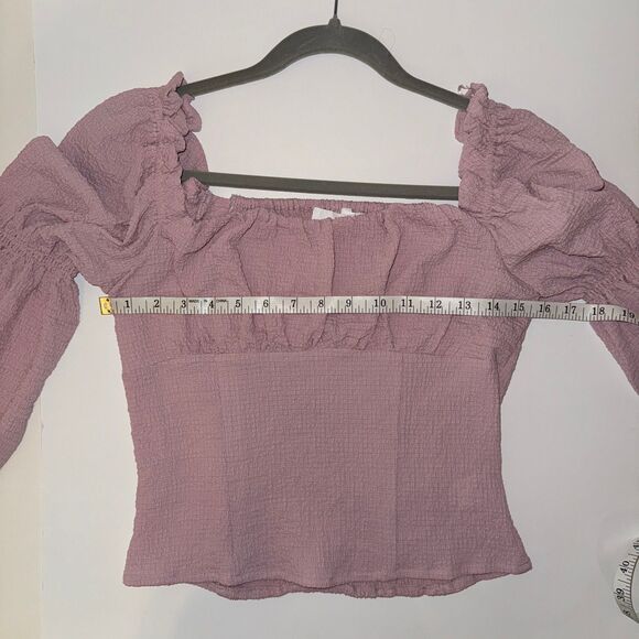ASTR the Label Lilac Pink Puff Long Sleeve Ruched Bust Top Smocked Blouse sz M - Picture 9 of 13